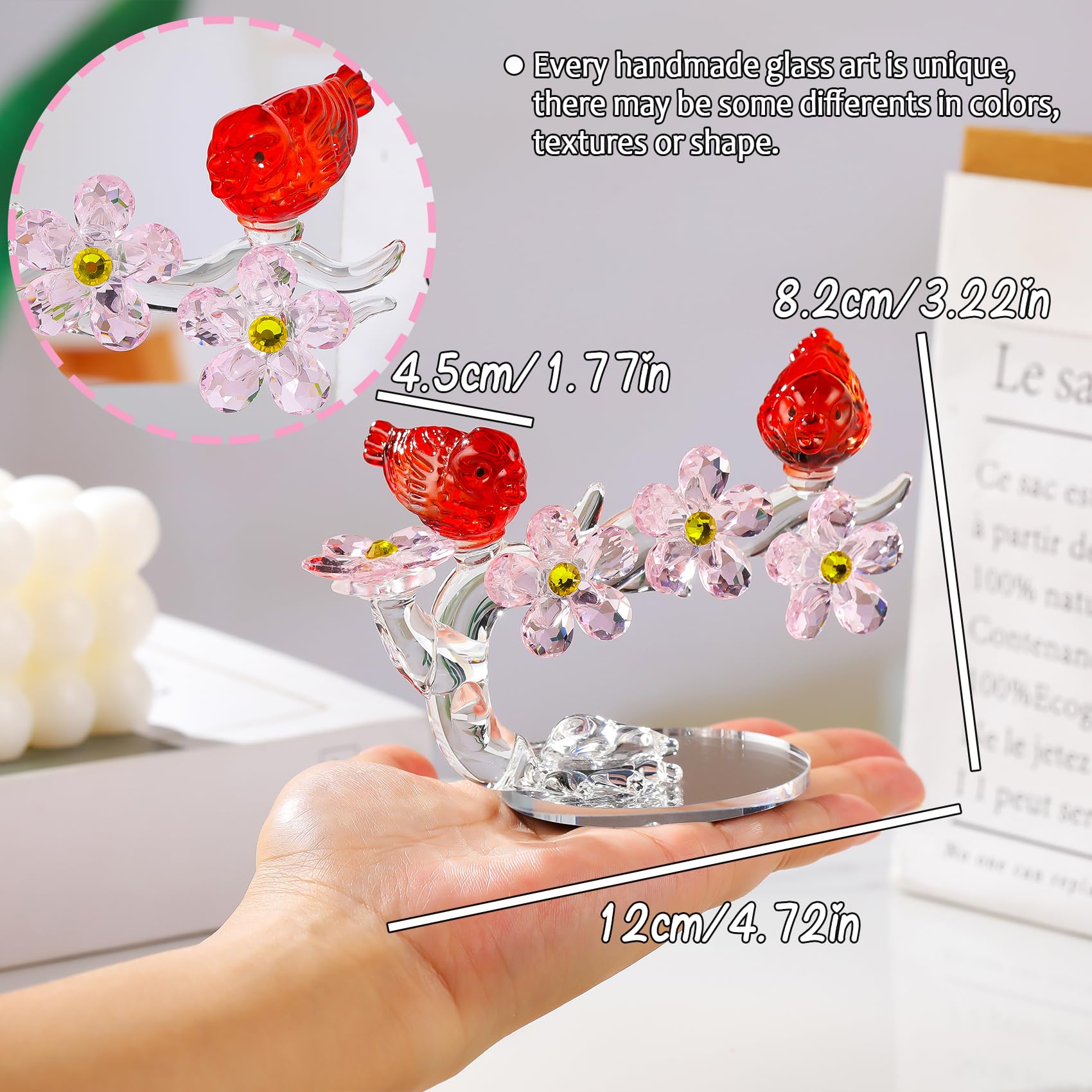 Movdyka Crystal Flowers with Birds Couples Gifts for Wedding Ruby Anniversary Glass Floral Animal Collectible Figurines Presents for Newlyweds Married Couple Housewarming Ornaments for Parents (Red) - Image 4