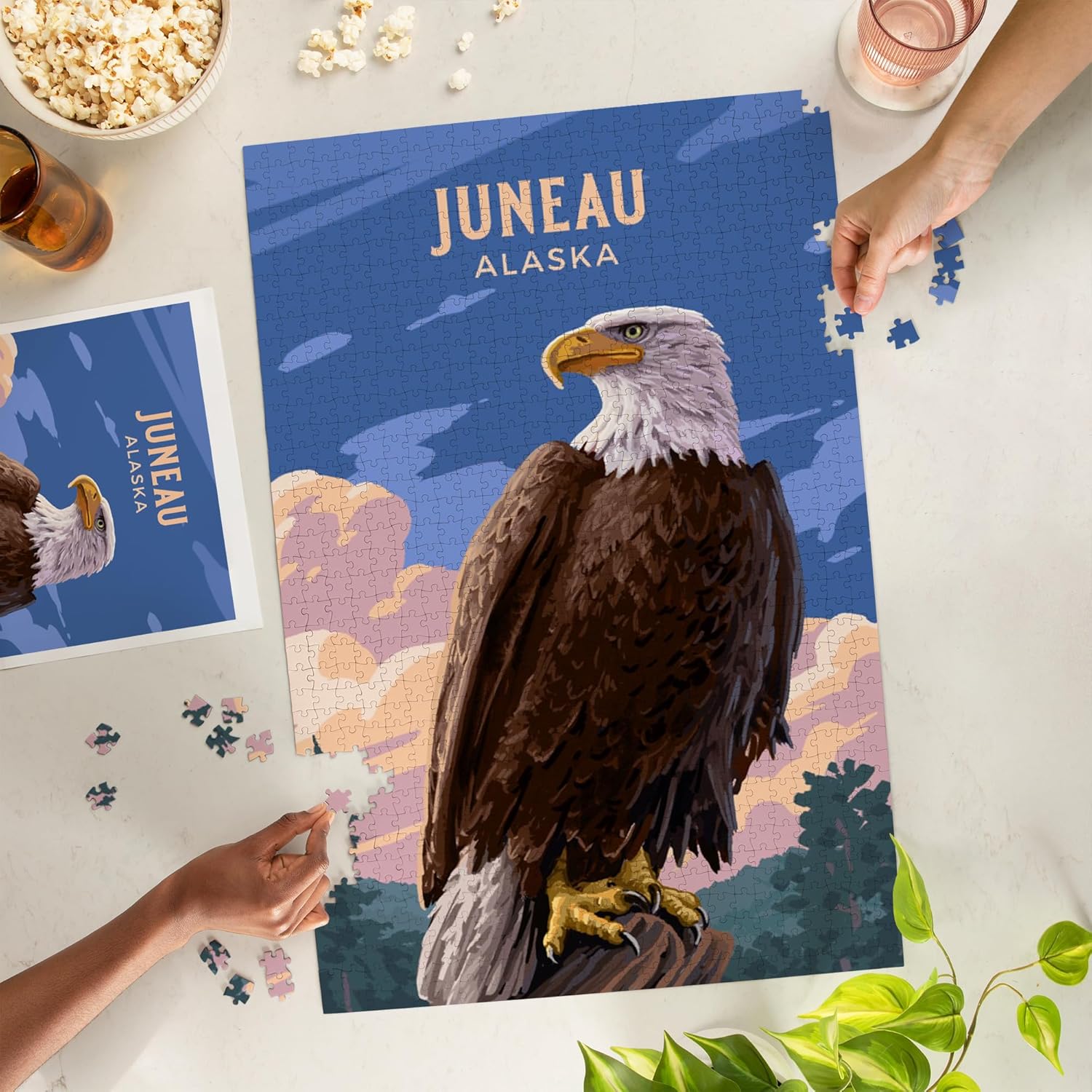 "Lantern Press Juneau, Alaska, Painterly, Bald Eagle, 1000 Piece Jigsaw Puzzle for Adults, Made in USA with Reference Poster"