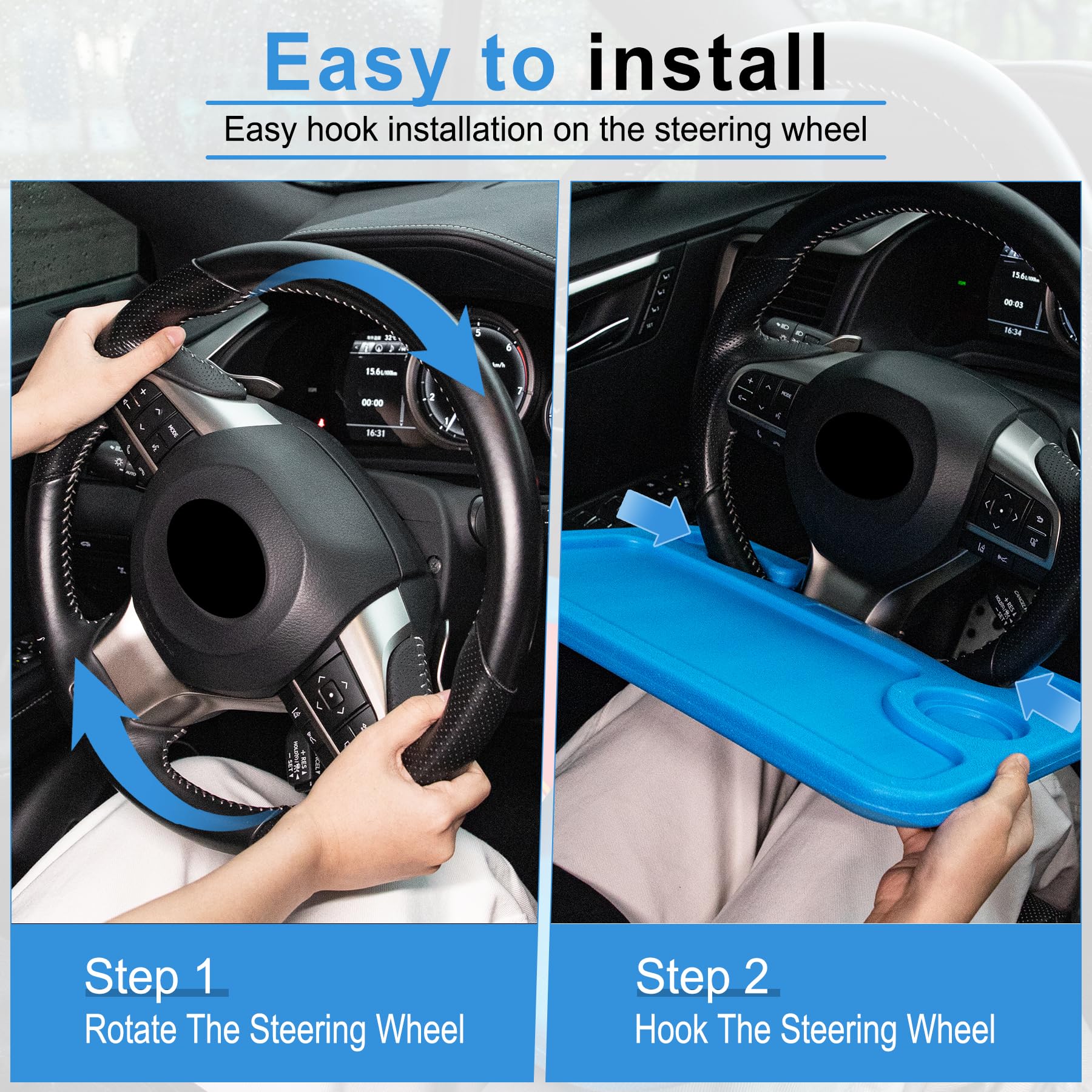 JUSTTOP Car Steering Wheel Desk, Travel Car Accessories, Car Stand Trays for Eating, Multipurpose Car Steering Wheel Desk Tray Table(Blue) view 4