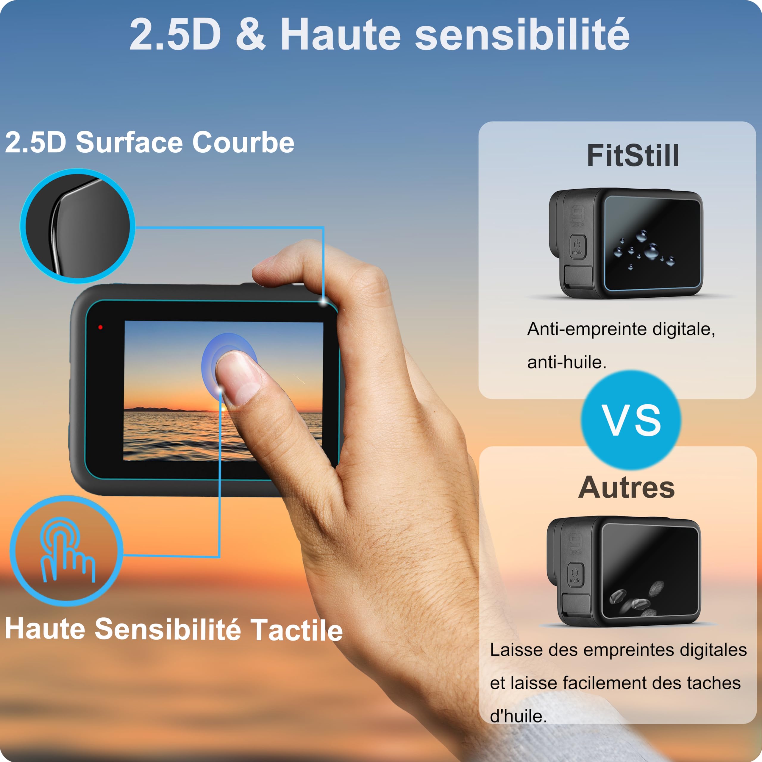 Kit Protection GoPro FiTSTILL - 9 Pièces Pour Hero 12/11/10/9 - Verre Trempé Écran Et Objectif - Anti-Rayures