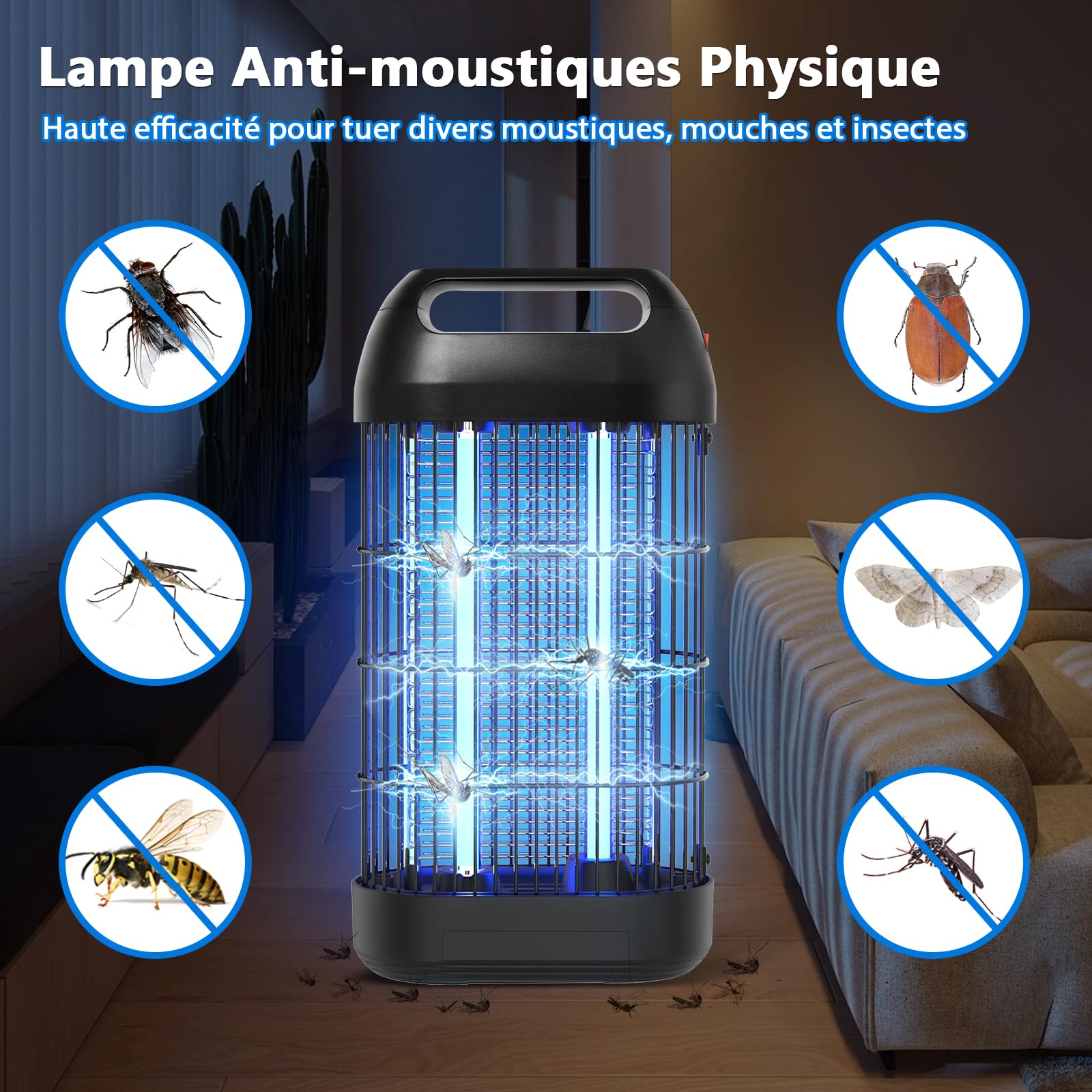 Lampe Anti Moustique Interieur, Piège à Mouche Intérieur UV 18W, Efficace Portée 80m², Tue Mouche Insecte Électrique Lumière Bleue Anti Insecte pour Maison Chambre Cuisine Salon