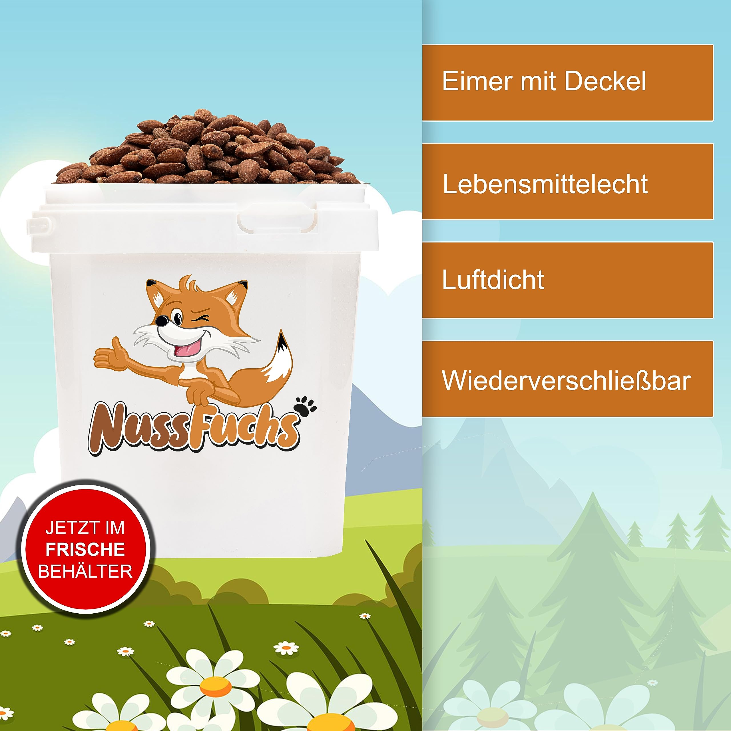 Mandeln geröstet 1,5kg - ganze Mandelkerne mit Haut - leicht gesalzen - knuspriger Snack - Röstaroma - große knackige Mandel Kerne mit gerösteten Aroma - (1,5kg Eimer)