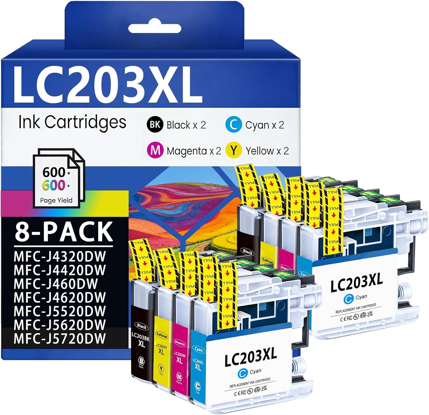 LC203XL Ink Cartridges High Yield 8-Pack Replacement for Brother LC203 XL LC201 LC203BK Ink MFC-J480DW MFC-J485DW MFC-J460DW MFC-J4620DW MFC-J4420DW Printer (2BK/2C/2M/2Y)