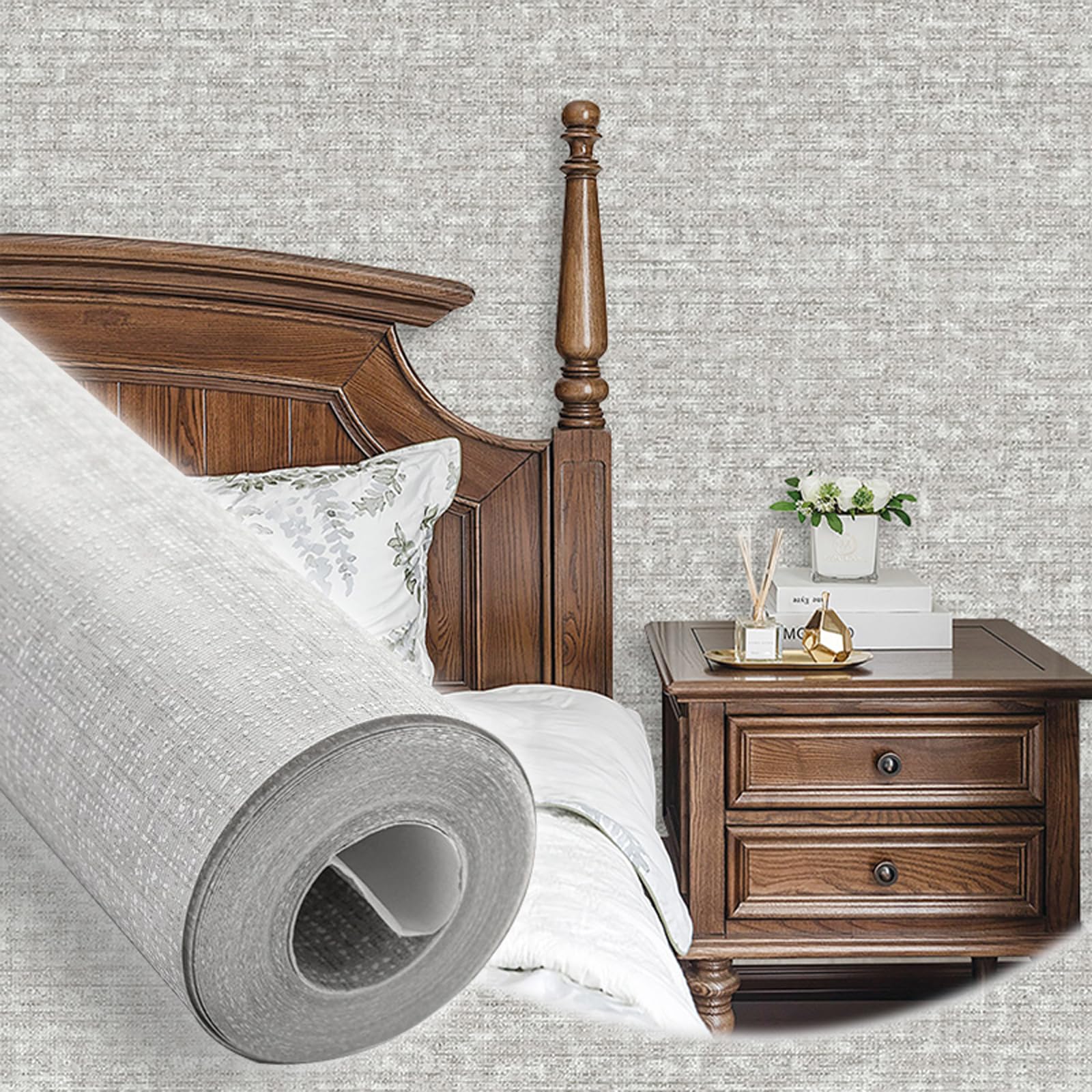 Tarwanear Light Grey Wallpaper for Bedroom Grey Linen Textured Fabric Effect Wallpaper Plain Wall Paper Roll Feature Home Decor for Adults Kids Teenager Room Feature Wall — image 1