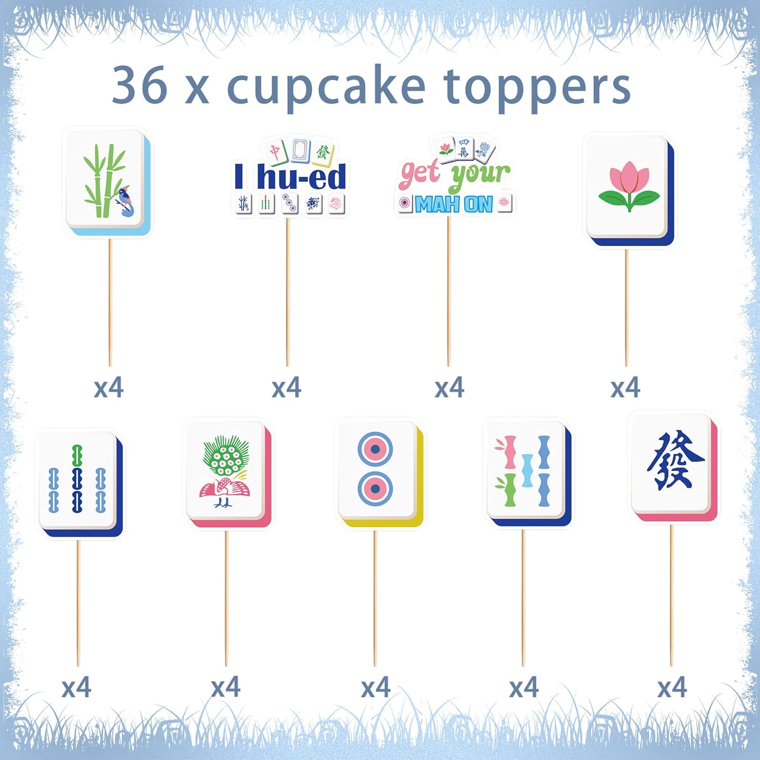 Mahjong Party Supplies Cupcake Toppers, 36 Pcs Mahjong Cake Decorations with 9 Designs, Mini Cake Picks for Birthday Party, Cupcake Decoration for Family Gatherings