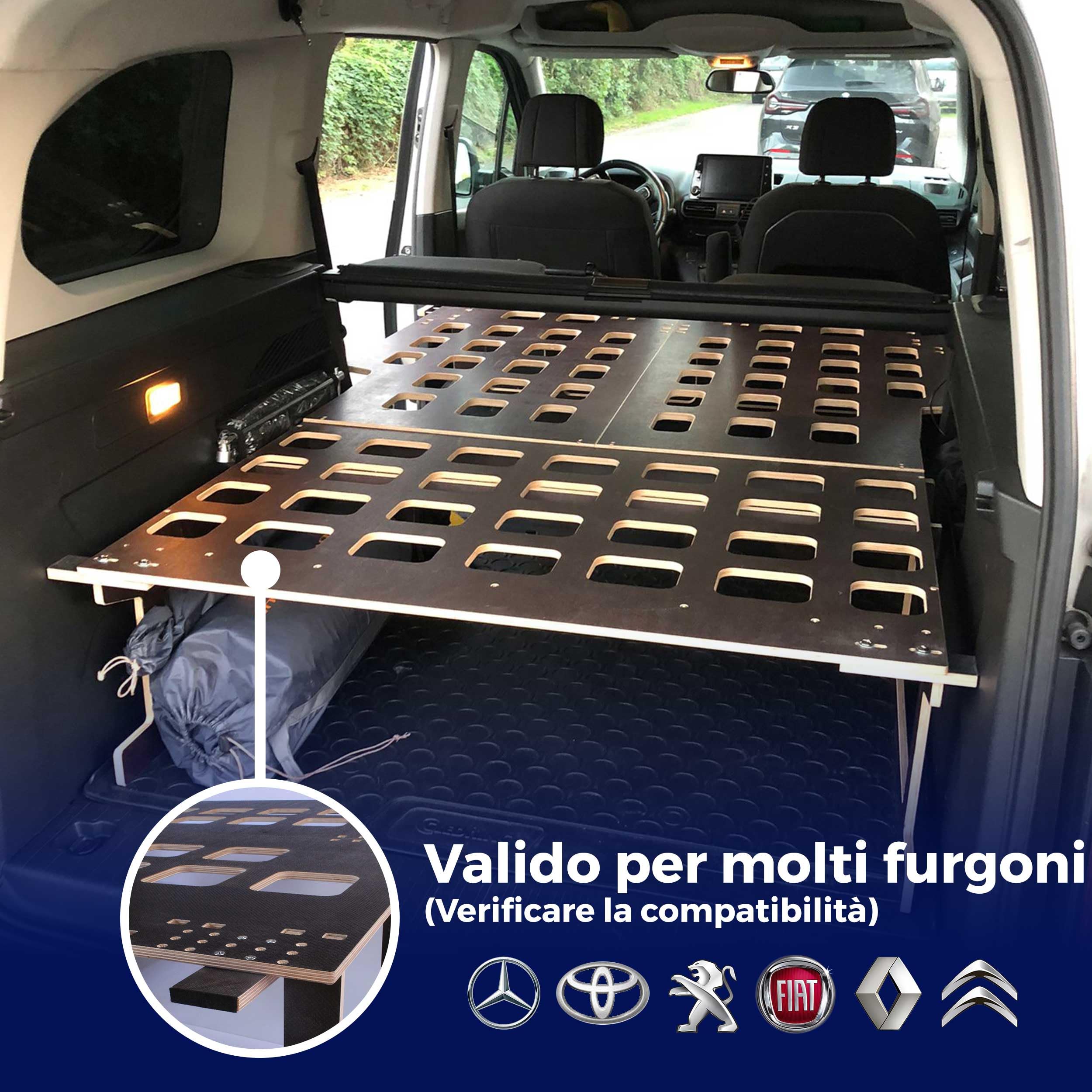 Letto Camper Furgone Leggero e Smontabile, Kit Camper per Berlingo, Rifter, Kangoo, Partner, Citan, Combo e Proace City, Rete Pieghevole, Montaggio Rapido, Senza Omologazione