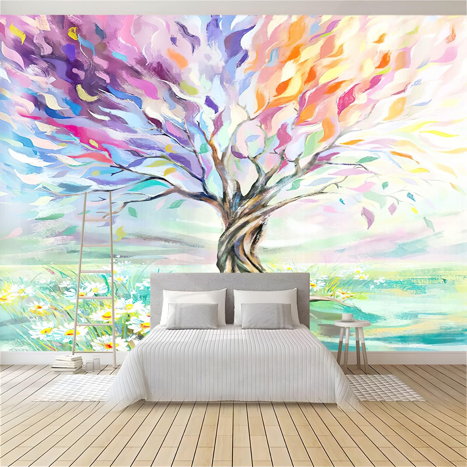 Papier Peint Mural Salon Arbre Coloré 300 x 210 cm Papier Peint Panoramique Intissé Moderne, Décoration Murale Poster Tableaux Muraux Imprimé 3D Tapisserie Photo