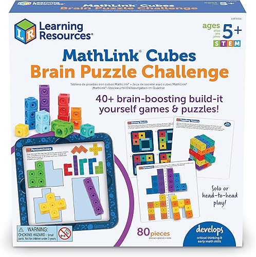 Miniatura 29 de Learning Resources MathLink Cubes - Juego de actividades de matemáticas preescolares – Artículos imprescindibles para el aula, suministros escolares