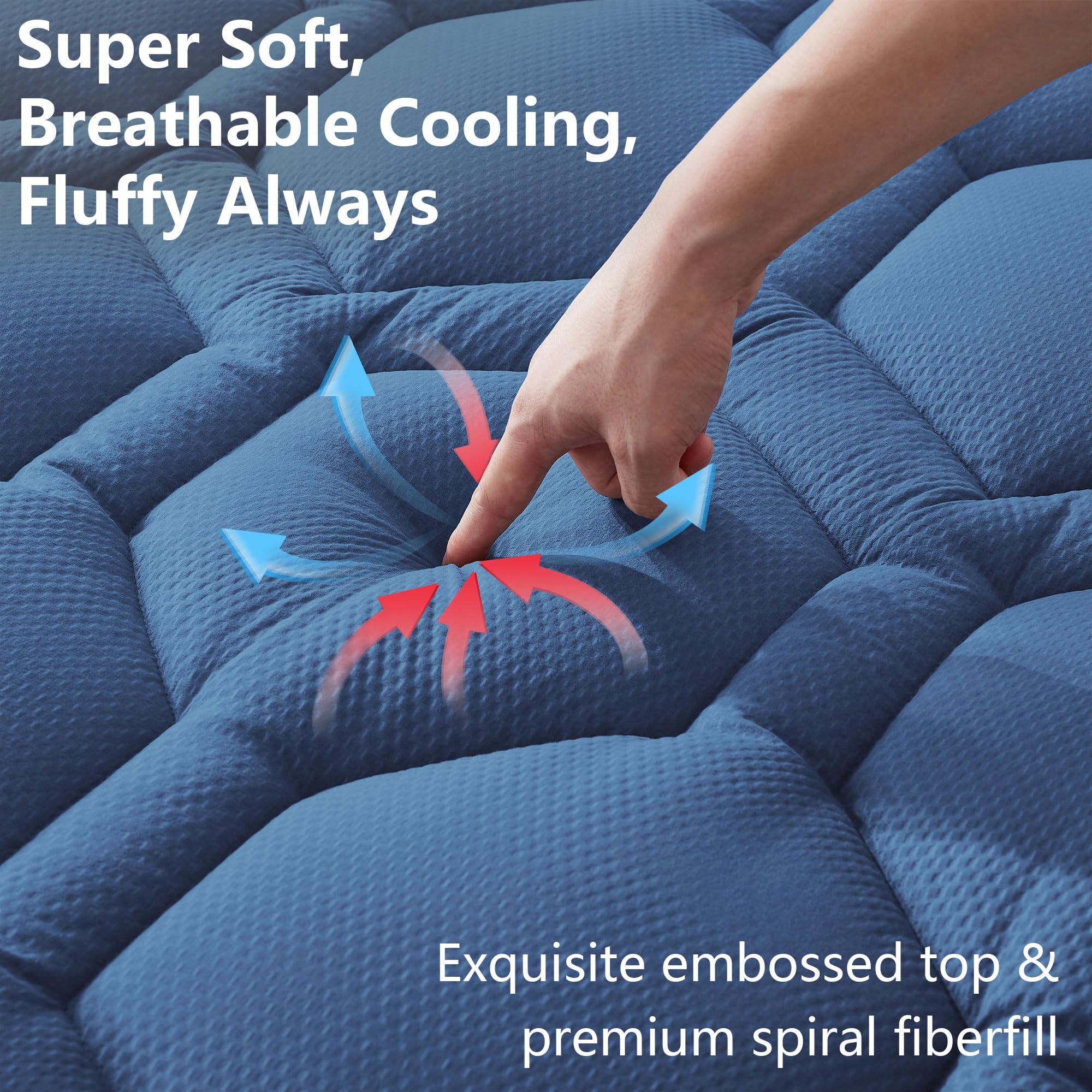 ELVEN HOME Queen Waterproof Mattress Pad Soft Breathable Mattress Topper Queen Size Quilted Fitted Mattress Pad Protector Noiseless Nonslip Cooling Mattress Cover Deep Pocket 8-21â€?, Navy