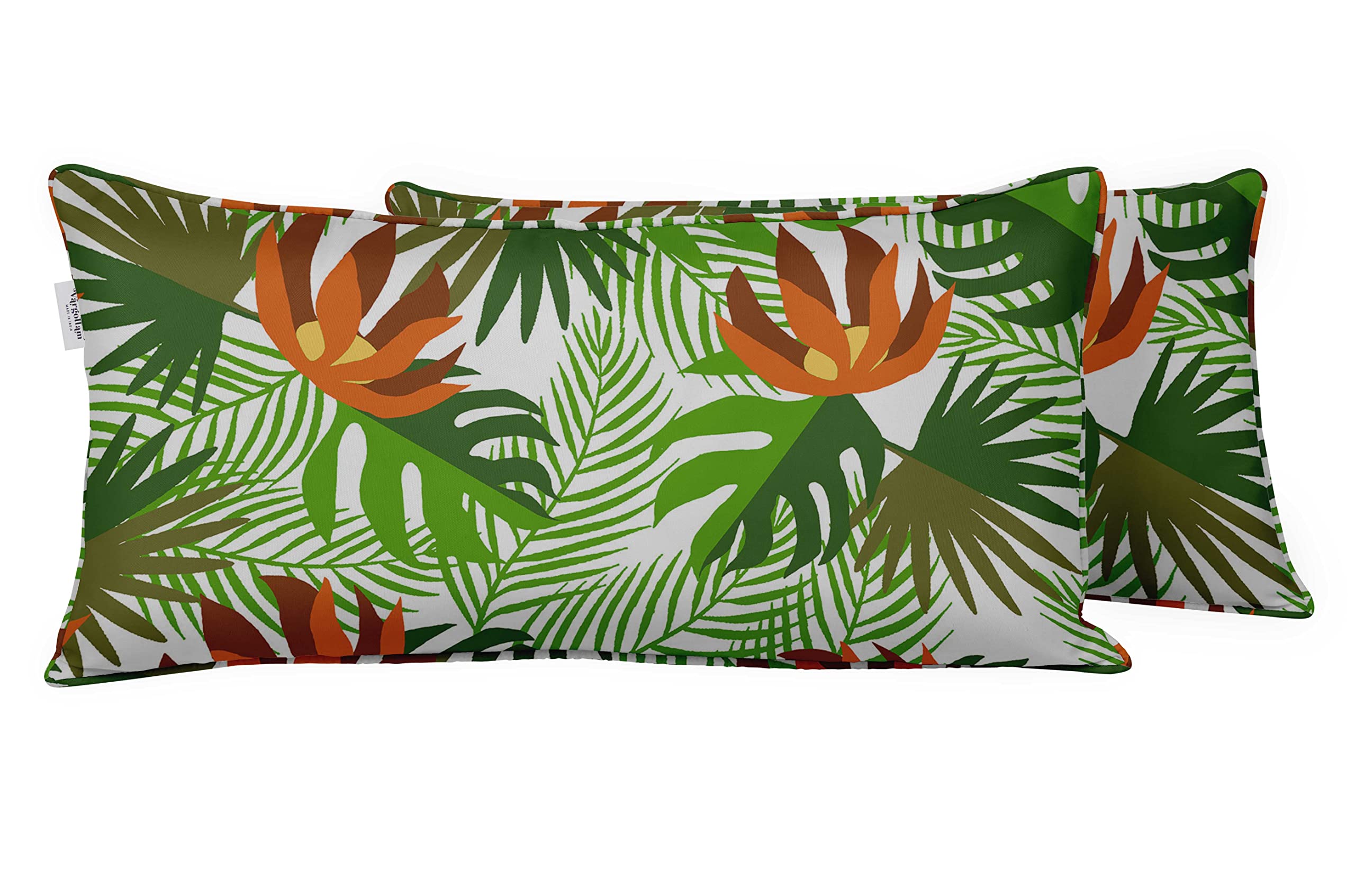 Vargottam Indoor/Outdoor Polyester Fabric Lumbar Pillow Cover With Insert, All-Weather Waterproof Rectangular Cushion for Patio Furniture, 12" x 18" Set of 2 - Tropical-32