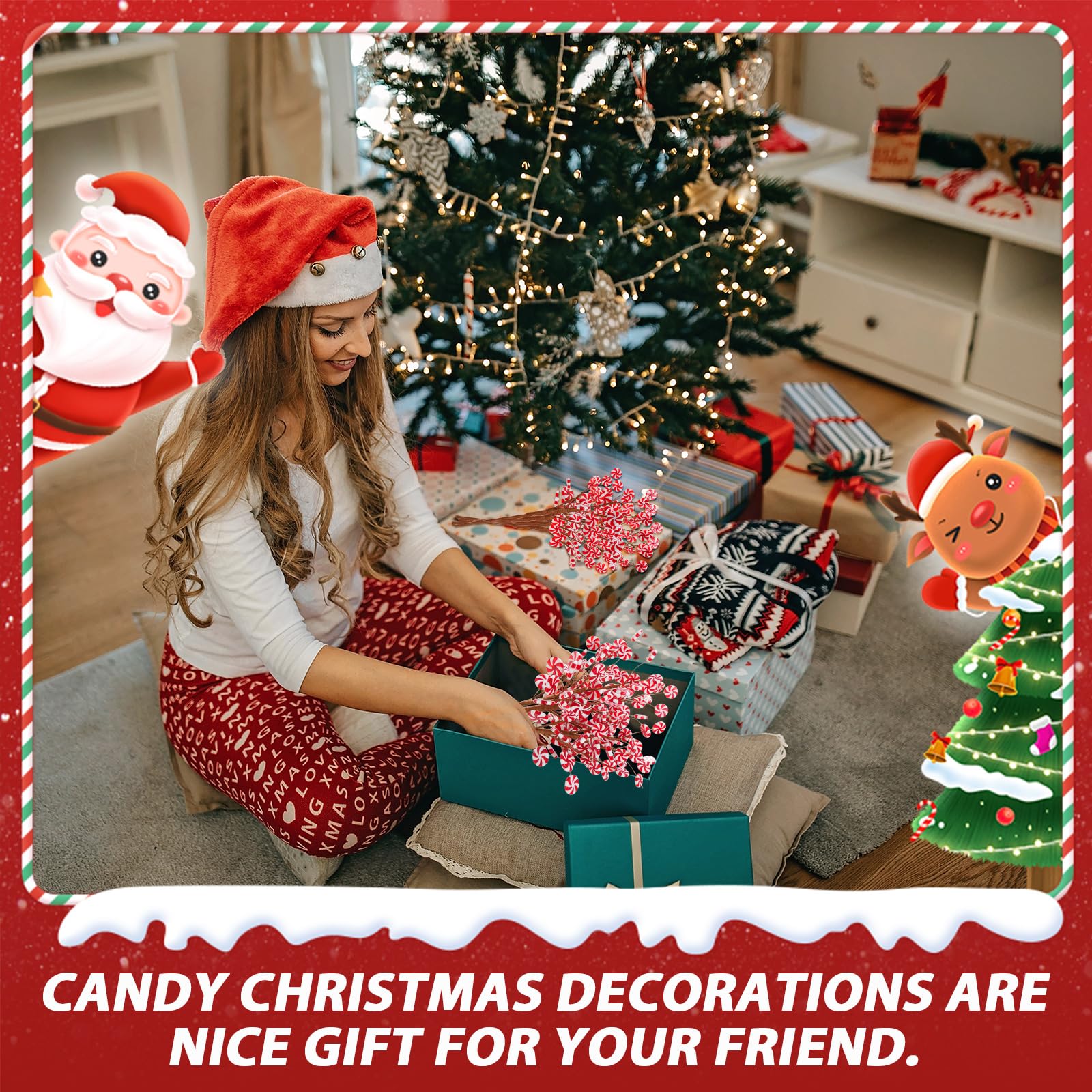 Candy Christmas Tree Decorations Red and White Candy Christmas Picks Xmas Lollipop Branches Ornaments for Vase Filler Home Decor(Pack of 8)