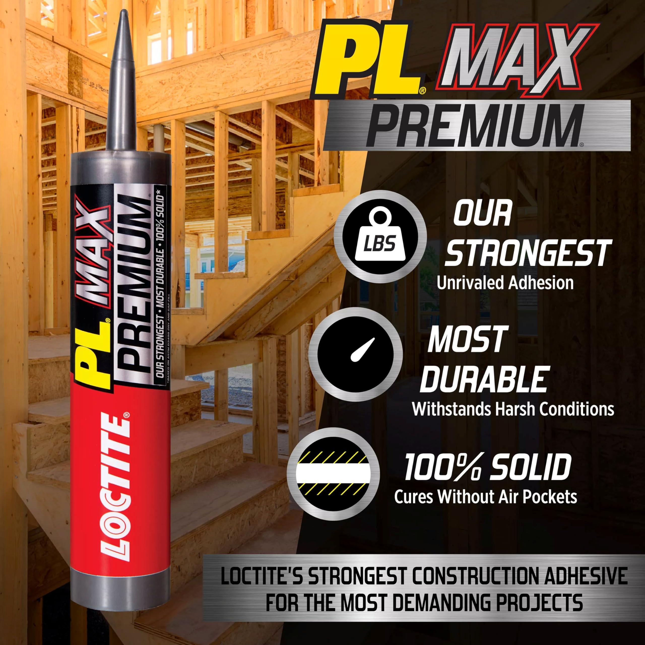Loctite PL Premium Max Lot de 6 adhésifs de construction polyvalents pour bois, béton, pierre et plus encore – Cartouche de 266,2 ml