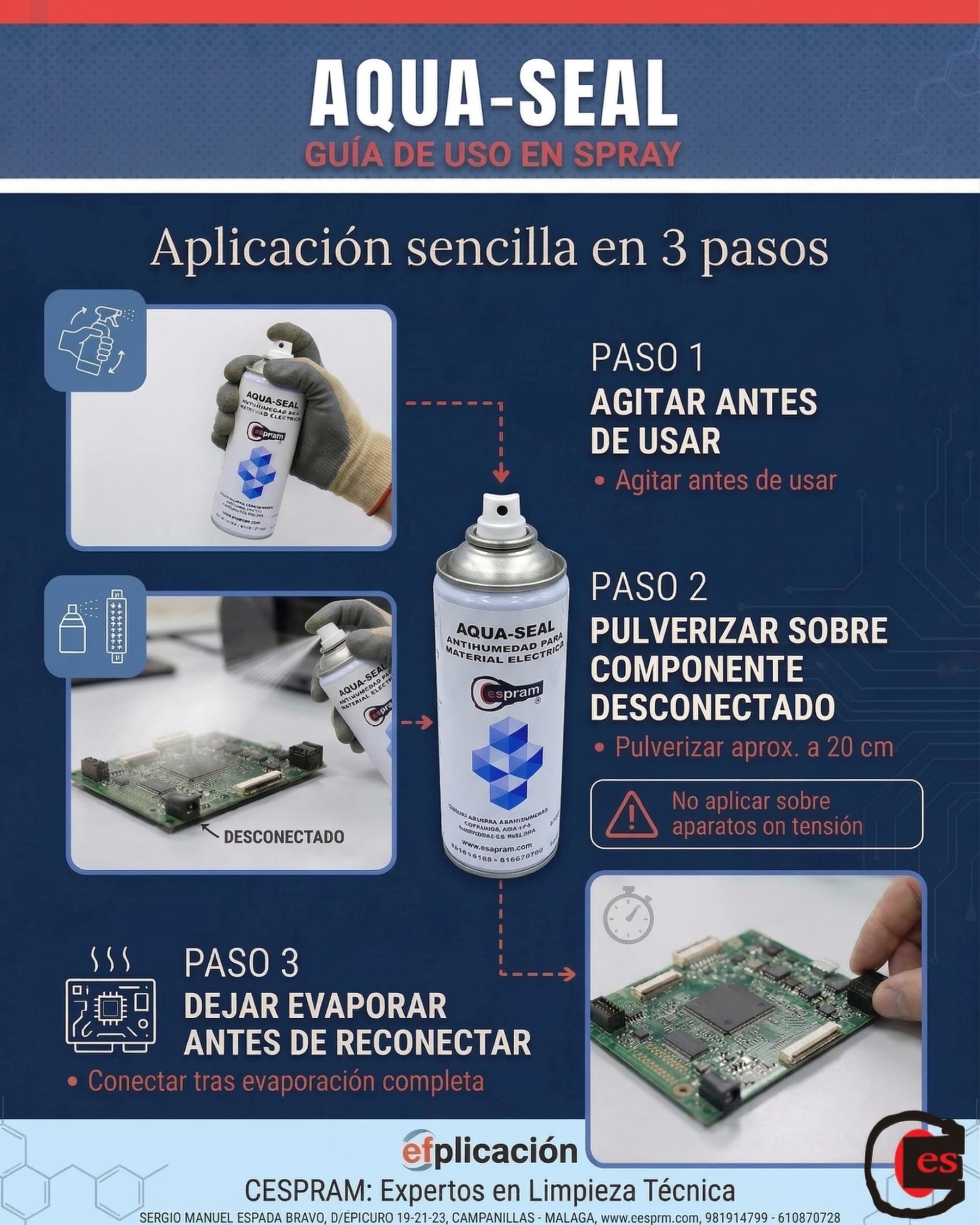 Spray antihumedad para equipos electronicos,dielectrico,protector.Rápida evaporación. Aqua-Seal. Spray 520ml (3)