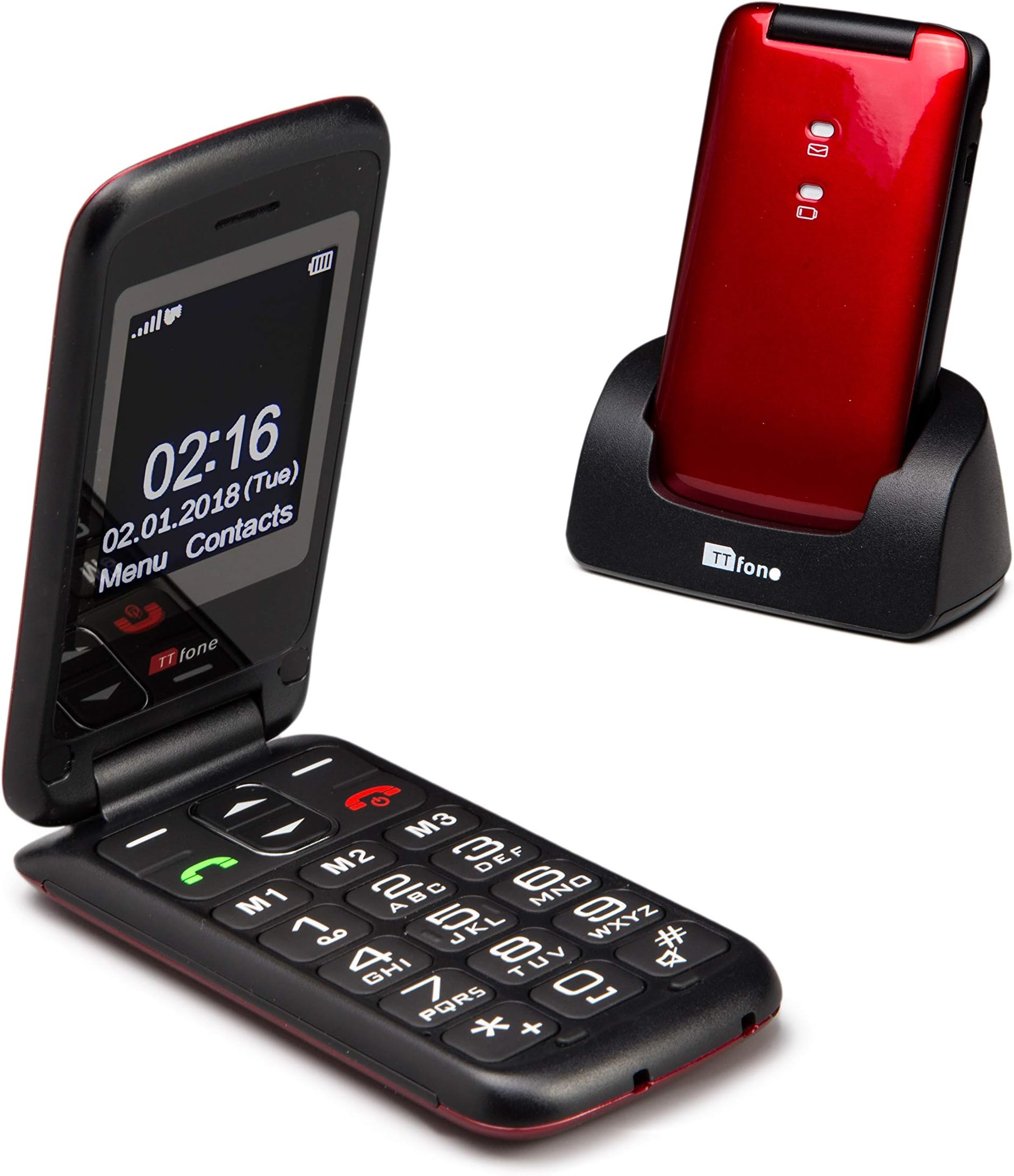 TTfone Nova TT650 Big Button Flip Folding Mobile Phone - Easy and Simple to Use - Pay As You Go (Red, O2 Payg)