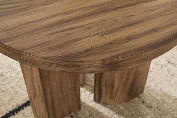 Signature Design by Ashley Austanny Rustic Thick-Tabletop End Table with Curved Plinth Base, Light Brown