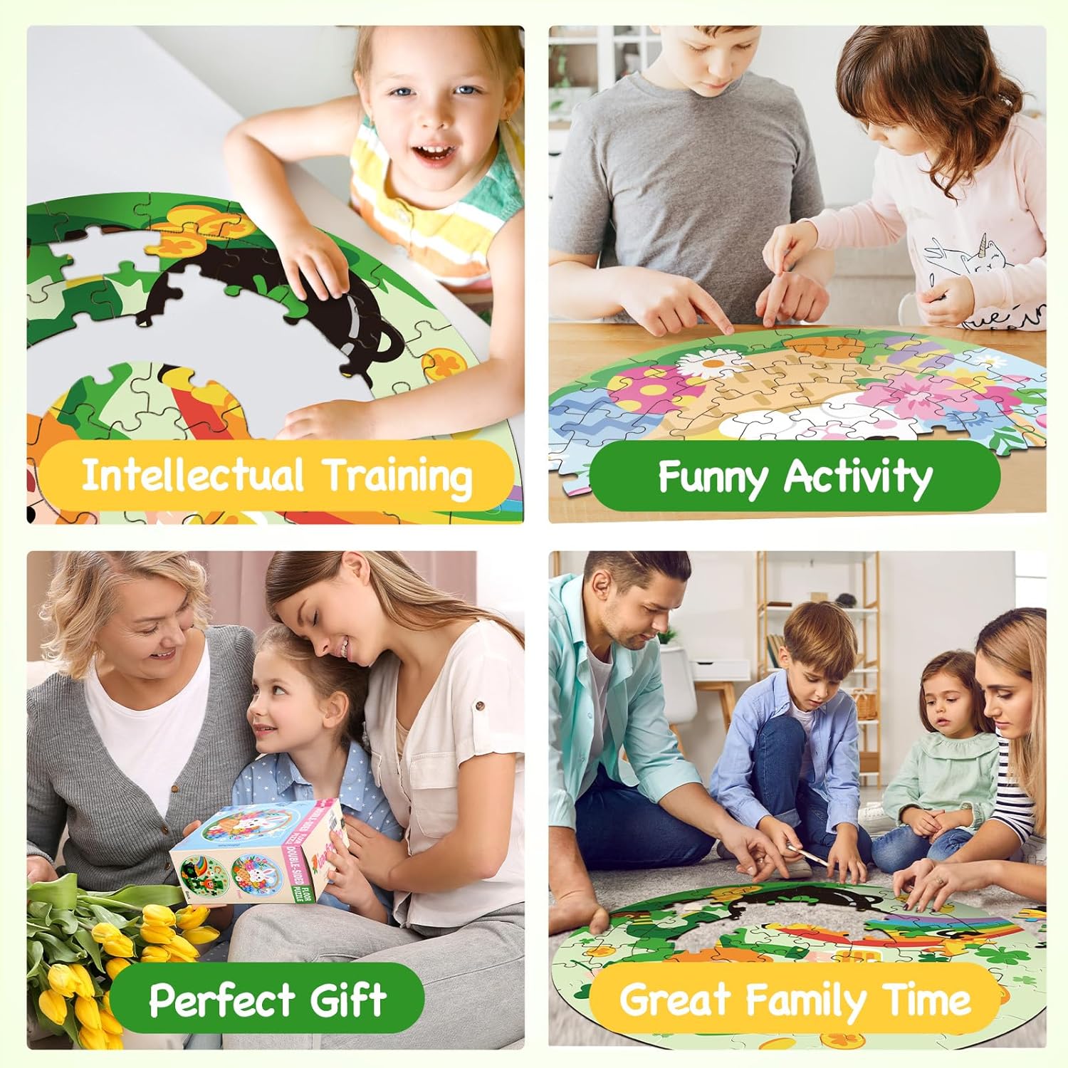 CiyvoLyeen Easter Floor Puzzles for Kids Large Bunny Eggs Jigsaw Puzzles Double Sided St. Patrick's Day Floor Puzzle Toys Toddlers Ages 3 and up Easter Gifts Party Favors 70 Pieces 22"