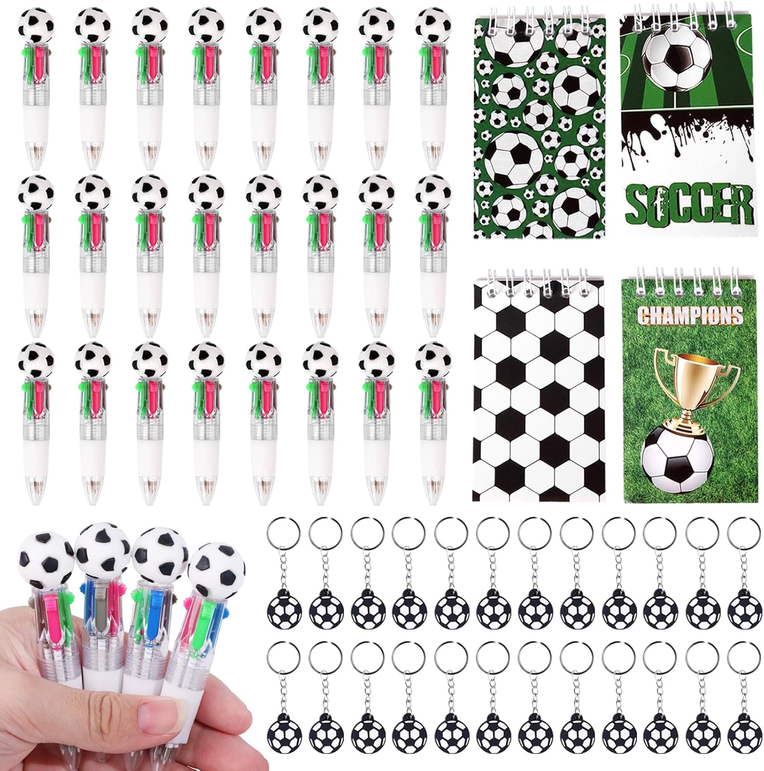 24 Pack Soccer Party Favors Stationery Set Soccer Goodie Bags Stuffers Soccer Stationery Set with Multicolor Soccer Ball Pens and Mini Notepads for Sports Lover Office Classroom Prizes Party Supplies