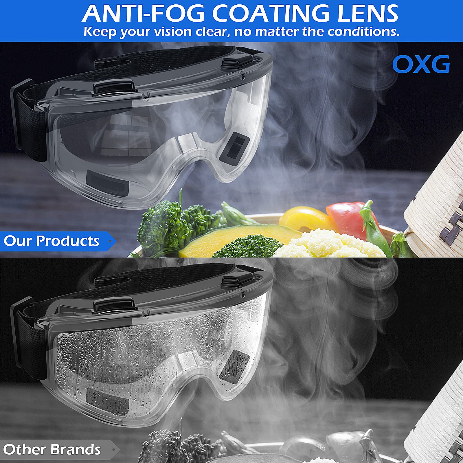 OXG Paquete de 6 gafas de seguridad ANSI Z87.1, gafas de seguridad antivaho, gafas de laboratorio para hombres y mujeres, gafas de protección ocular (multicolor)