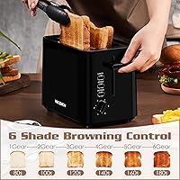 Vista 3 de Small Toaster 2 Slice, Mini Toaster with Wide Slots for Bagels,6 Browning Settings, Cancel/Defrost/Reheat Functions,for 10x10cm Bread,Black