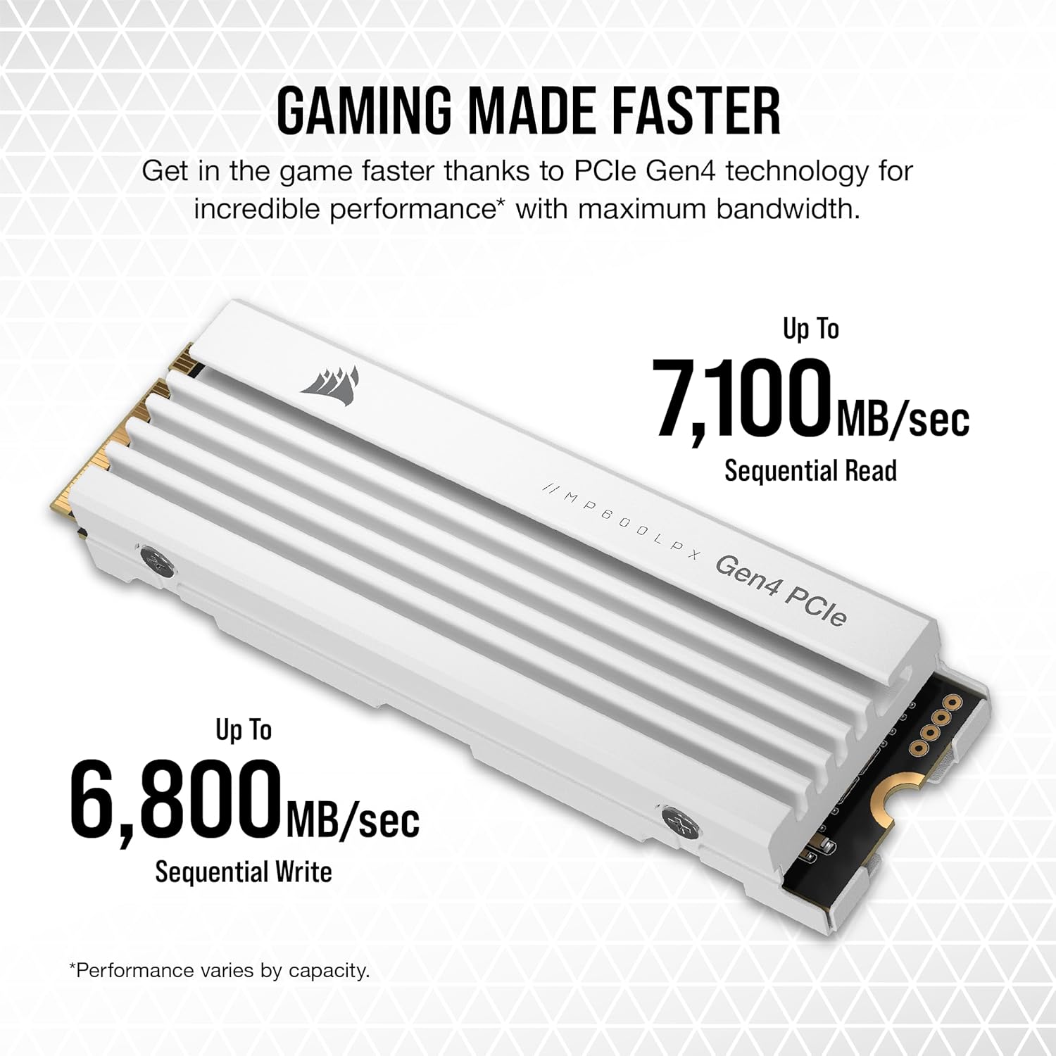 Corsair MP600 PRO LPX 2TB M.2 NVMe PCIe x4 Gen4 SSD - Optimised for PS5 (Up to 7,100MB/sec Sequential Read & 6,800MB/sec Sequential Write Speeds, High-Speed Interface, Compact Form Factor) White