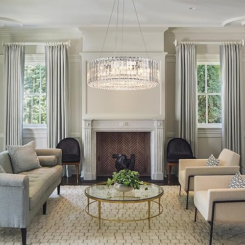 Miniatura 5 de Lingkai Moderno candelabro redondo de cristal, 19.7 pulgadas, 6 luces, lámpara colgante de cristal de lujo, bombilla E12, lámpara de techo