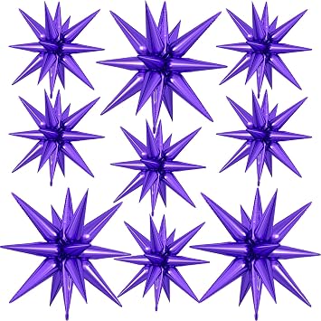 9Pcs Dark Purple Star Balloons, Large Explosion Star Foil Balloons, Metallic Purple Mylar Spike Balloon for Birthday Wedding Anniversary New Year Christmas Graduation Party,3 Pcs 27Inch & 6 Pcs 22Inch