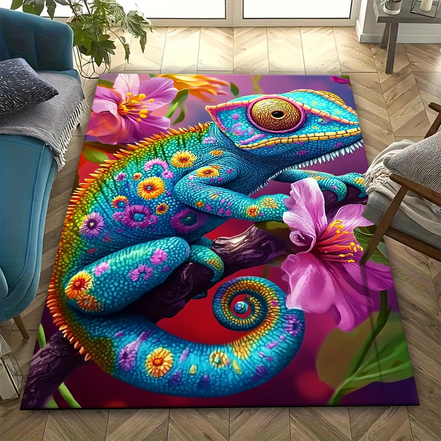 Tapis 3D animal caméléon pour chambre d'enfant et espace de jeux lavable 160x230cm