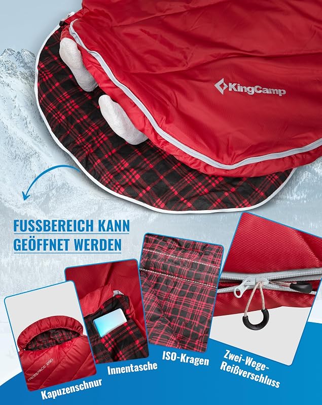 KingCamp XXL Flanel Hálózsák Felnőtteknek, Meleg Téli Kempingzsák 220x100cm