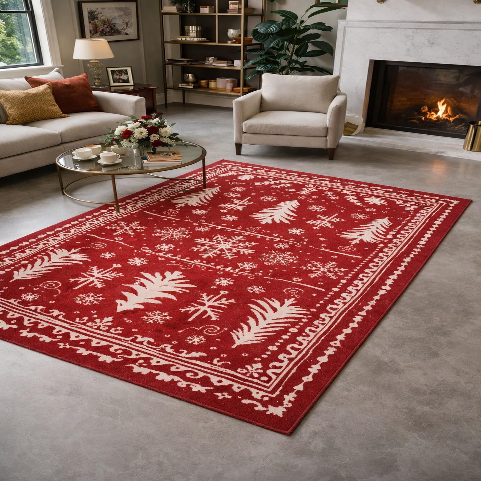 Tapis design moderne salon rouge vintage tapis poils ras élégant