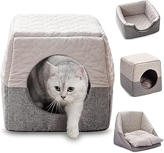 Cat Cave Bed for Indoor , 3-in-1 Warm Cave Cat House Foldable Cat Dog Sofa Bed, Warm Tent Cave Microfiber Tent with Removable Washable Cushion Pillow for Small Puppy Pets up to 7kg /14.6*14.6*13.8‘’