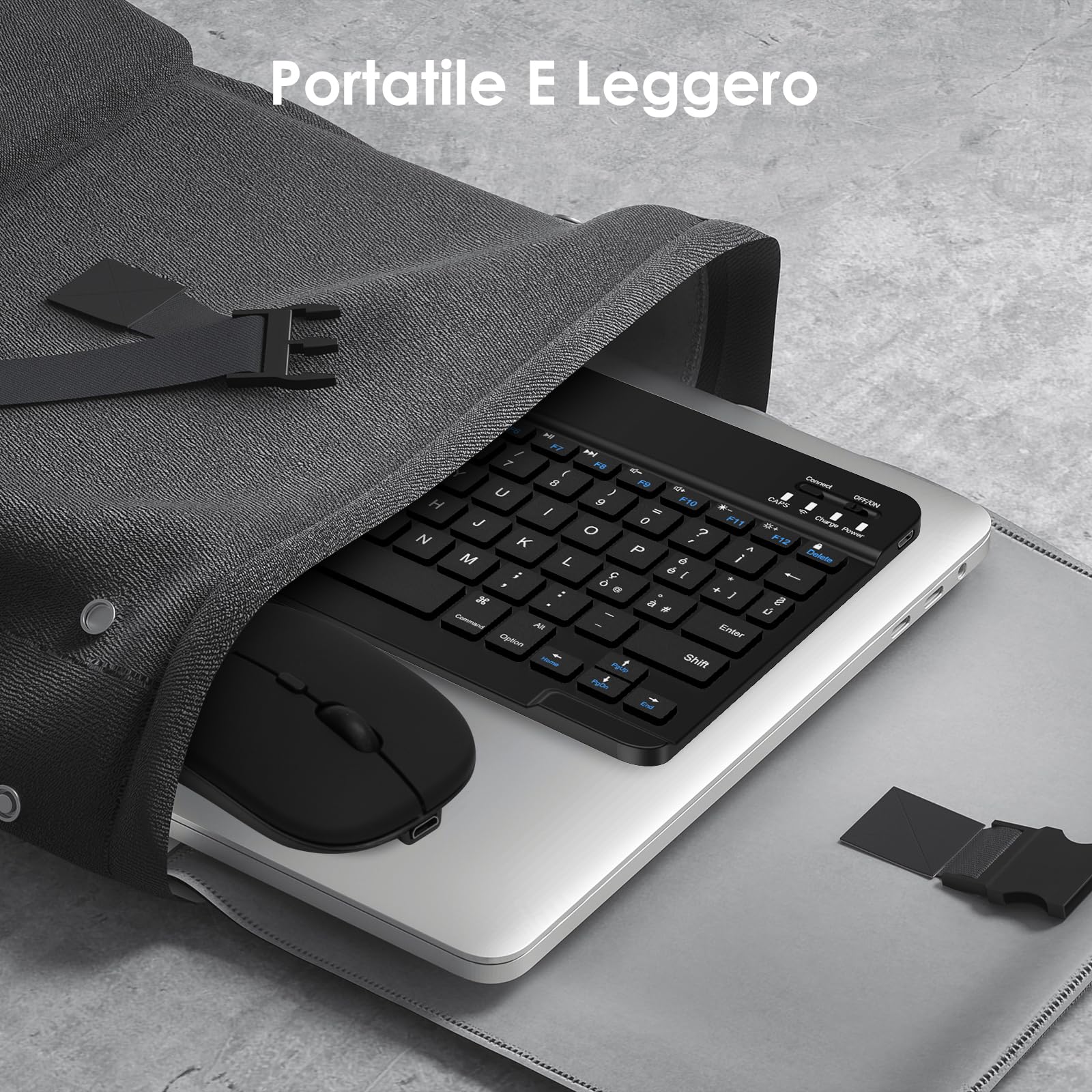 LAMA Tastiera e Mouse Wireless, Tastiera Tablet Universale Ultra Sottile Ricaricabile, Tastiera Bluetooth Portatile per iPad/Tablet/iOS/Android/Windows/Laptop/Computer Desktop/Telefoni, Nero