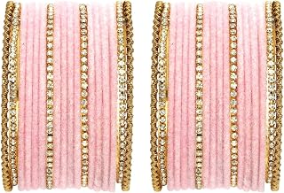 ZENEME Gold-Plated Matte Finish Velvet Cubic Zirconia Studded Bangles Set Of 36 For Girls And Women Price In India