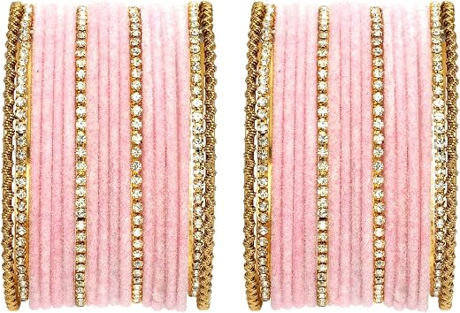 ZENEME Gold-Plated Matte Finish Velvet Cubic Zirconia Studded Bangles Set Of 36 For Girls And Women