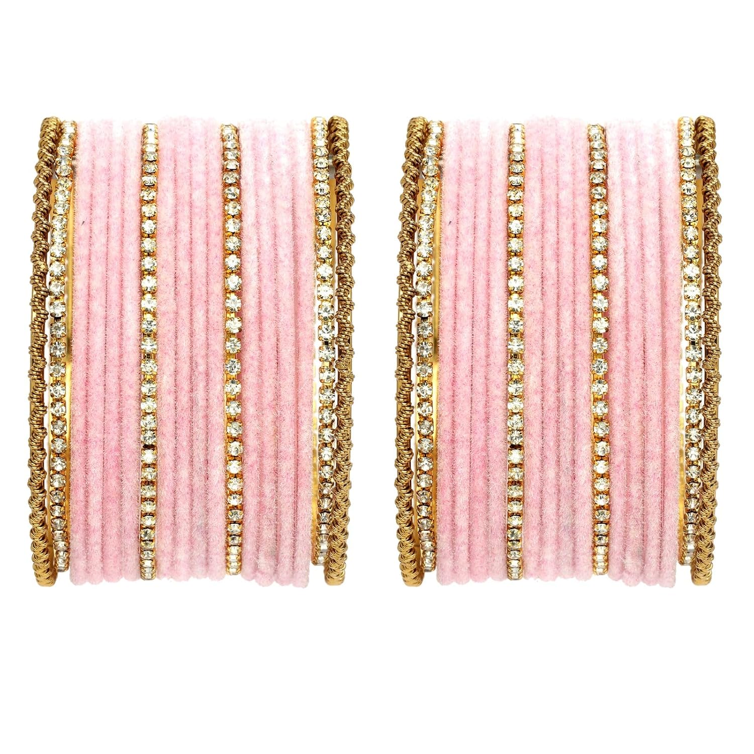ZENEME Gold-Plated Matte Finish Velvet Cubic Zirconia Studded Bangles Set Of 36 For Girls And Women