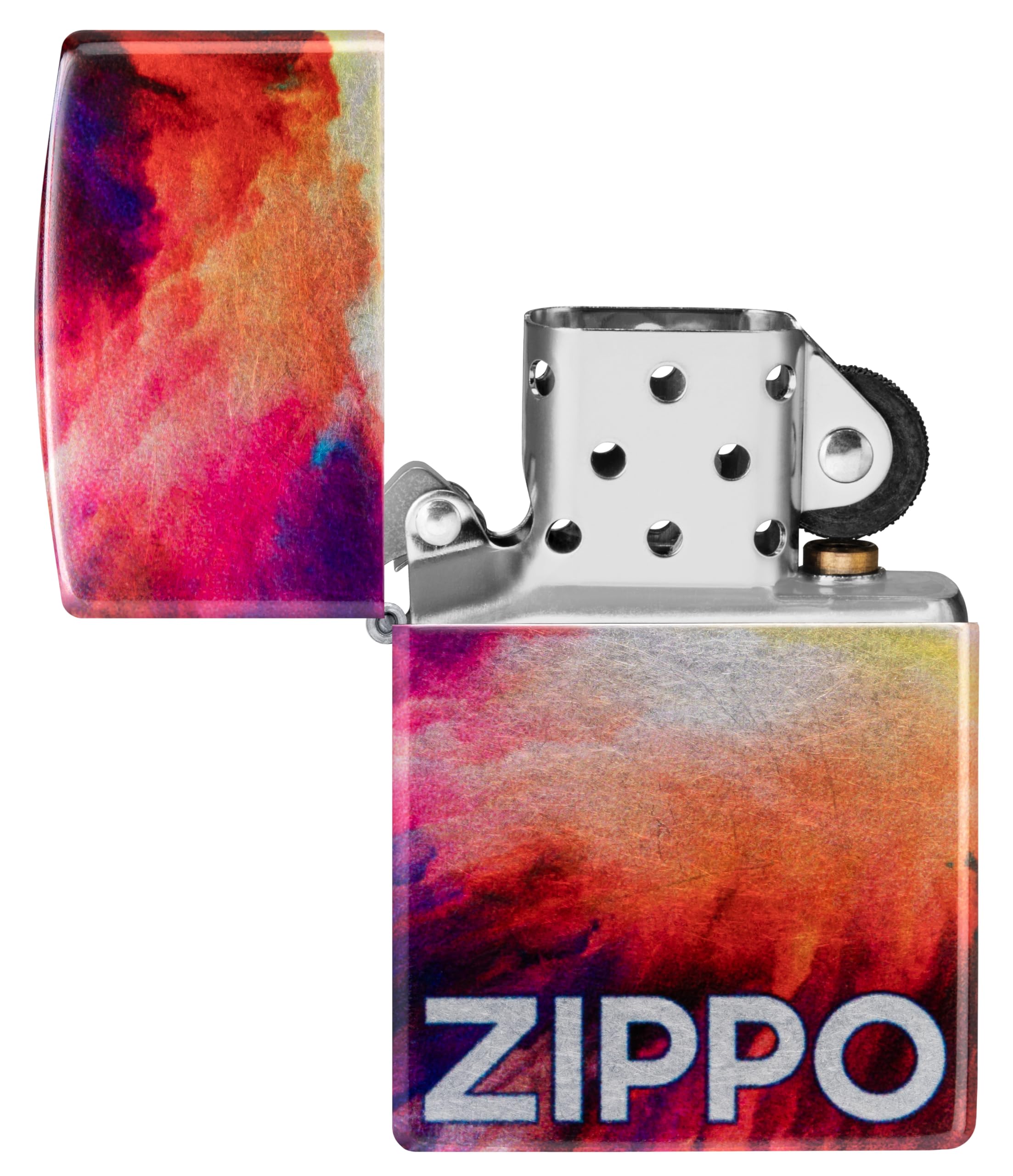 Zippo Sturmfeuerzeug - Tie Dye Multicolor - 540 Fusion Druck, Tumbled Chrome - Nachfüllbar - Wiederverwendbar - Windfestes Design - Geschenkbox - Made in USA