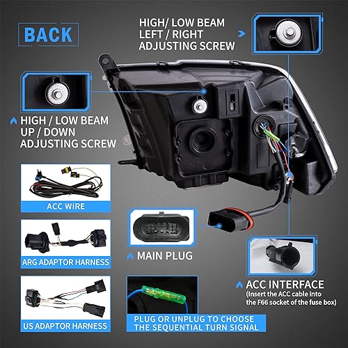 Miniatura 6 de VLAND Faros delanteros de proyector LED compatibles con Dodge RAM 150025003500 2009-2018 y RAM 1500 Classic 2019-2021 con luz de respiración con