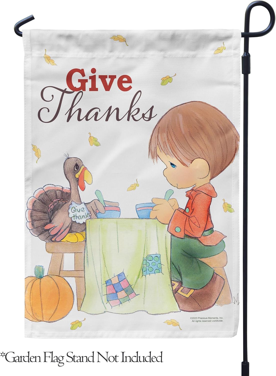 Flagology, Precious Moments Thanksgiving Turkey – Garden Flag 12" x 18", Outdoor Flag, Exclusive Premium Fabric, Licensed Precious Moments, Thanksgiving