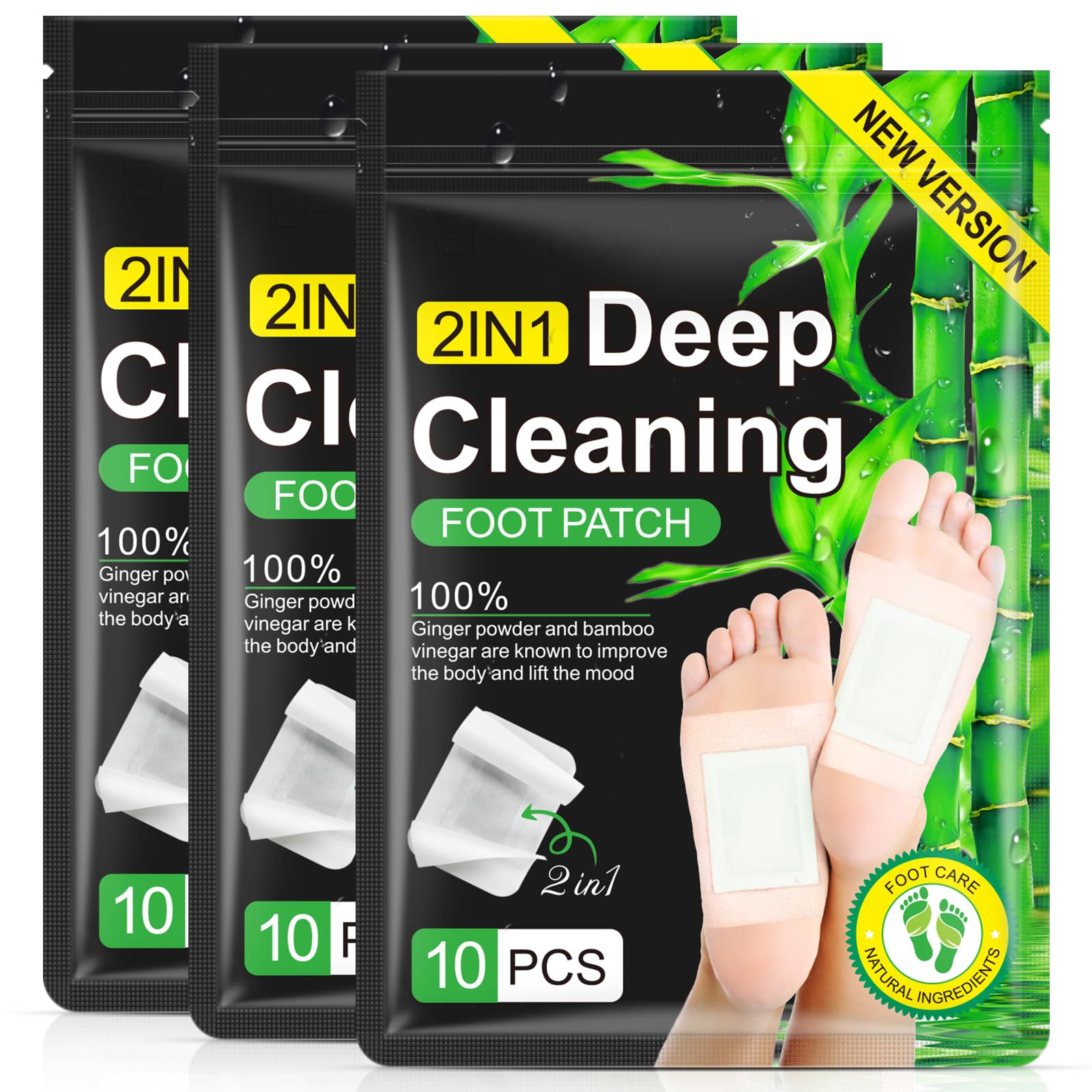 2 in 1 30PCS Foot Pads, Natural Bamboo Vinegar Ginger Powder