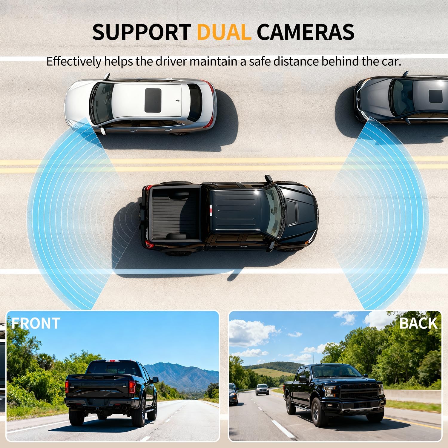 Solar Wireless Backup Camera for Car, 5" HD 1080P Monitor 3 Mins DIY Installation 5,000mAh Battery with 2 Channel IR Night Vision License Plate Back Up Camera Systems for Truck, Pickup,Car, RV, SUV