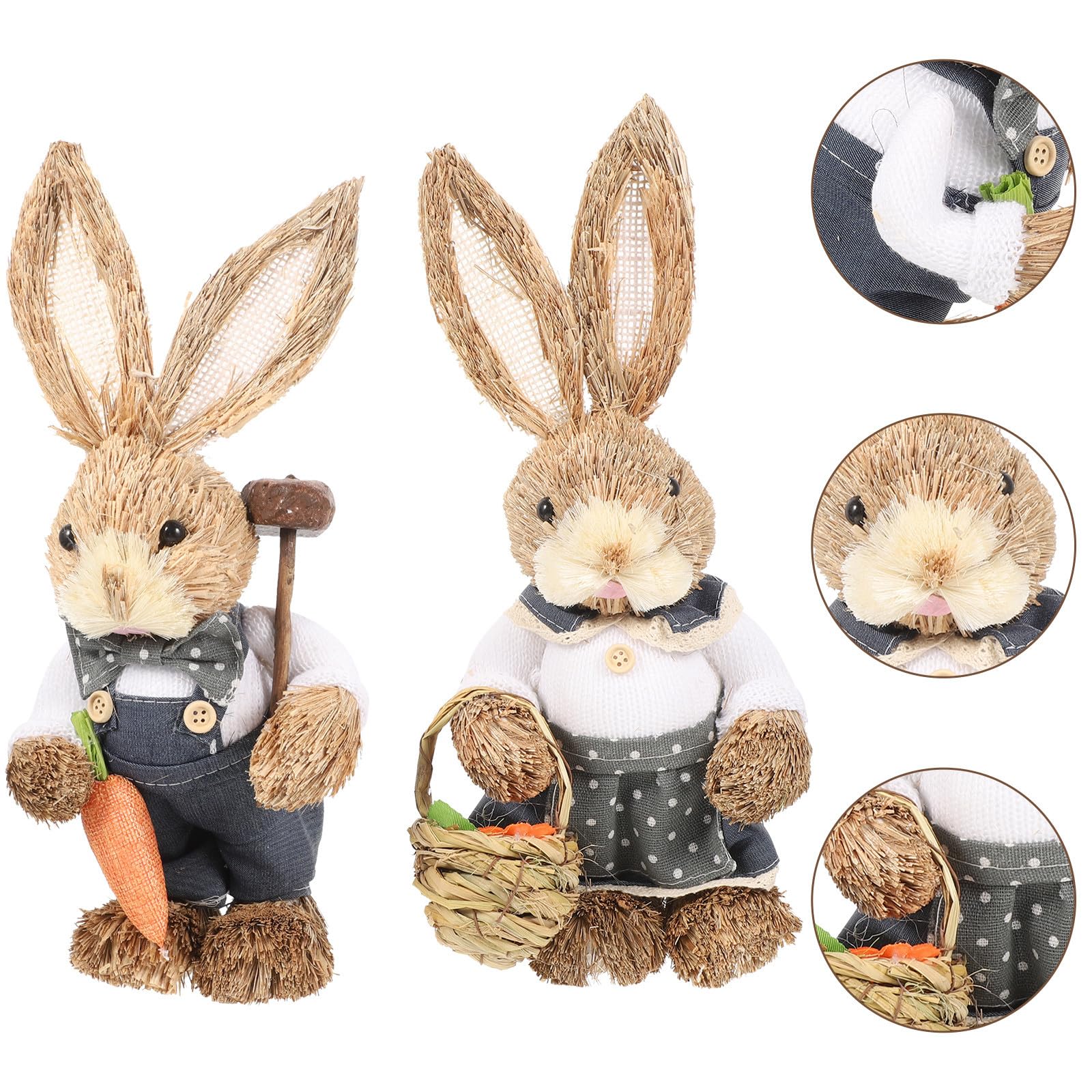 PACKOVE 2pezzi Coniglietti Pasquali Intrecciati Mano in Paglia Decorazioni Rustiche per Casa Giardino e Festa Statuette Leggere e Adatte Tavolo Libreria e Angoli