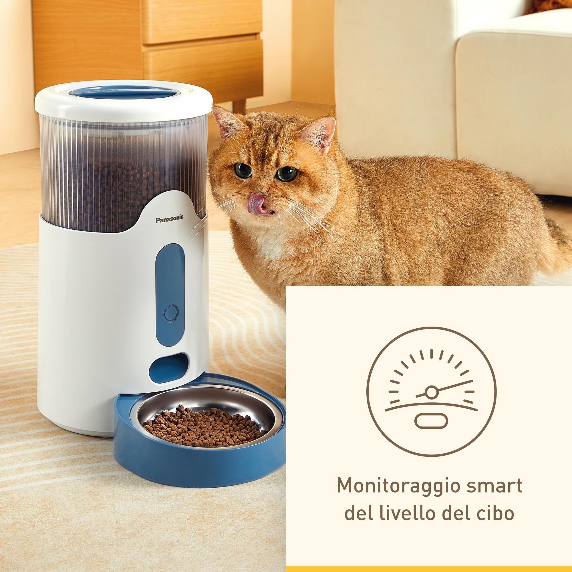 Panasonic CP-JNF01CW Distributore Automatico di Cibo per Animali, Distributore Automatico per Gatti e Cani di Taglia Medio-Piccola, Capacità 2,8L, App da Remoto, Monitoraggio Livello Cibo,Wi-Fi,Bianco