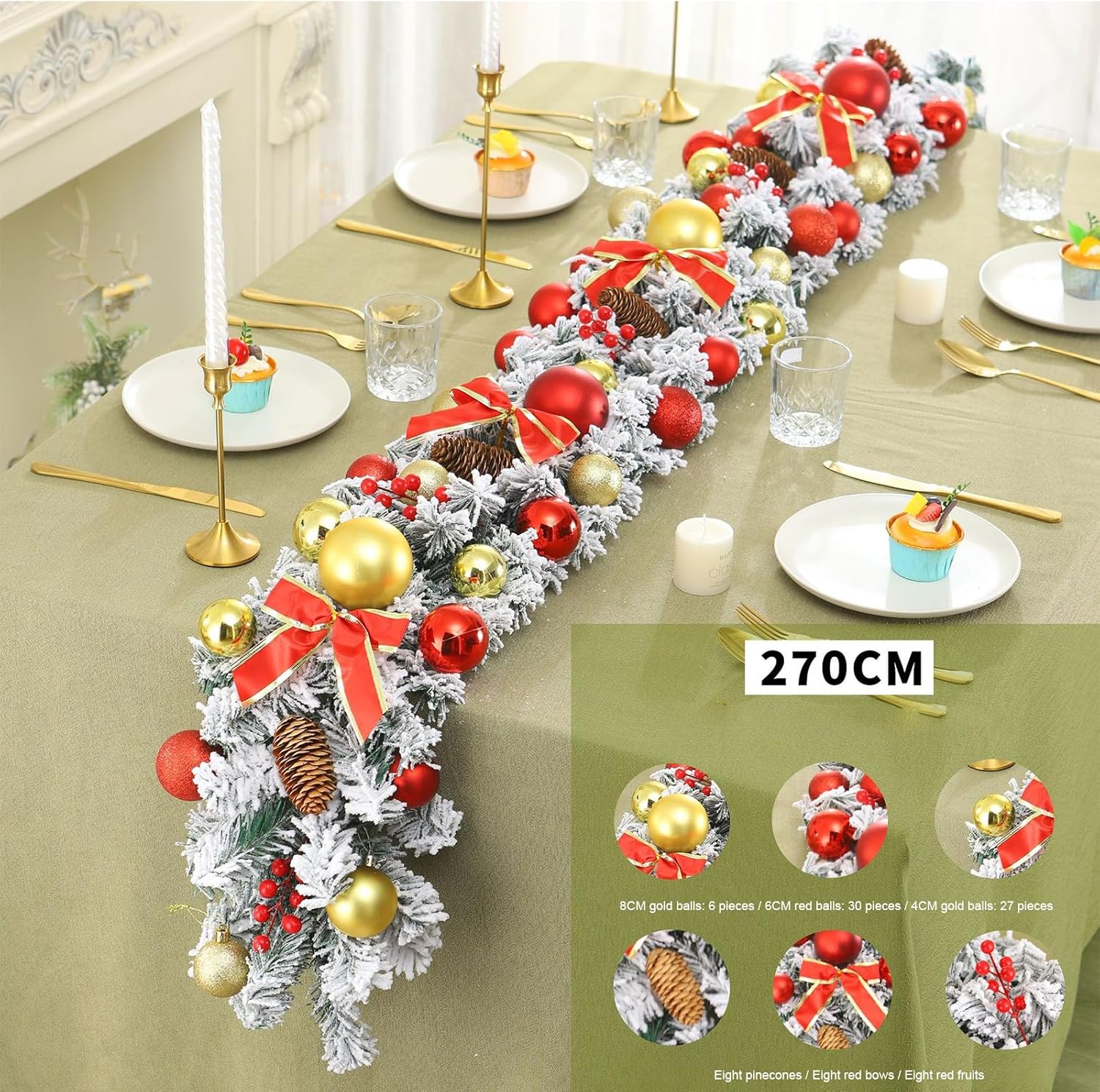 270 CM Christmas Garland, Artificial Pine Soft Greenery for Winter Christmas Pine Home Decoration