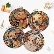 LB Funny Embroidery Kit for Beginners Adults, 4 Sets Hand Embroidery Starter Kit with Cute Dog Pattern and Instructions Stamped Cross Stitch Kits Include Embroidery Hoop Needles Threads Scissors