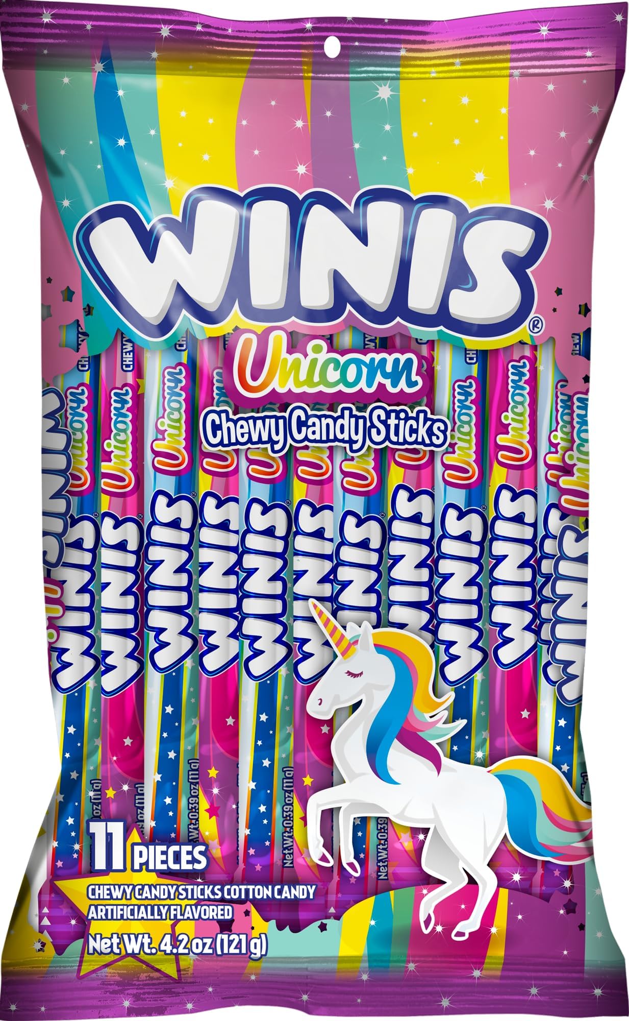 Winis Unicorn | Chewy Candy Swirl | Cotton-Candy Flavored | Sharing Size 4.3 Oz Bag - 11 Pieces | Gifts, Holiday, Parties, Concessions, Pantry, Non-Melting, Party