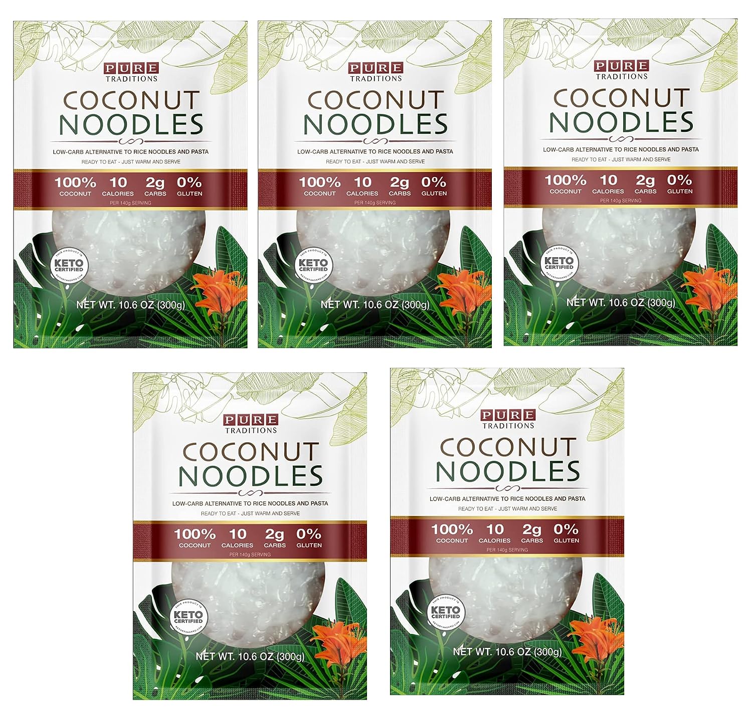 Coconut Noodles, Low Carb, Keto Certified, 10.6 oz (5 Pack)