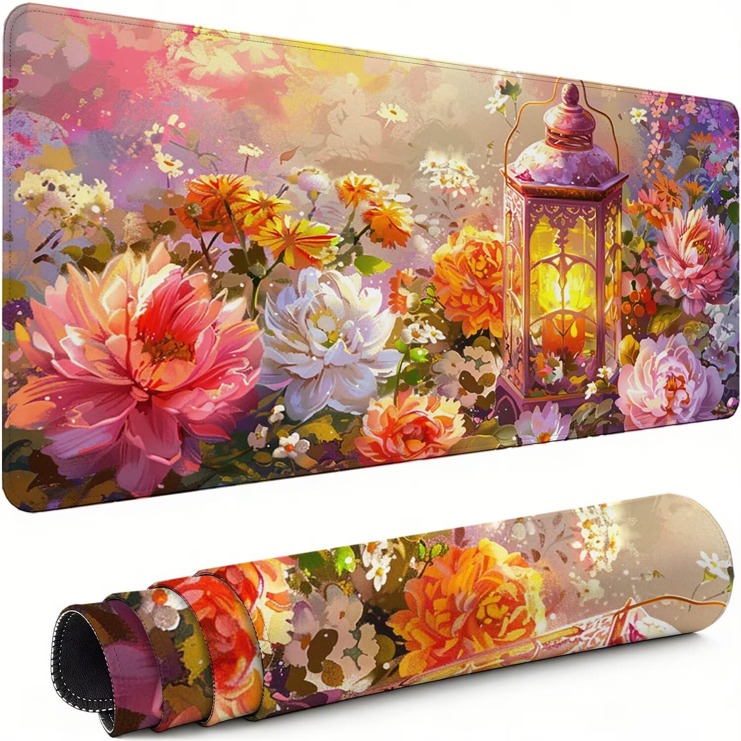 Podkładka pod mysz XXL lampa 1200 x 600 x 3 mm antypoślizgowa gumowa podkładka pod mysz dla graczy kwiat dokładność kompatybilna z wszystkimi myszami, miękka powłoka wodoodporna ochrona biurowa do