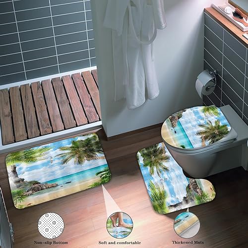 Miniatura 5 de Juego de 4 cortinas de ducha con alfombra de baño, tapete en forma de U, cubierta de tapa de inodoro y 12 ganchos, accesorios de decoración de baño