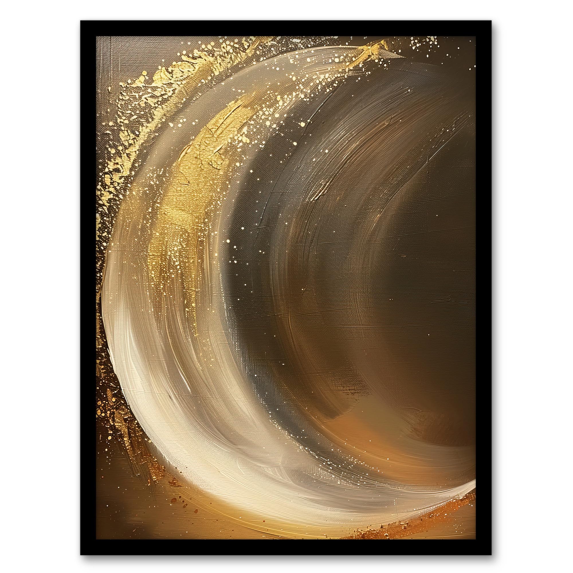 Artery8 Crescent Moon Gold Orange Grey Abstract Painting Living Room Artwork Framed Wall Art Print A4