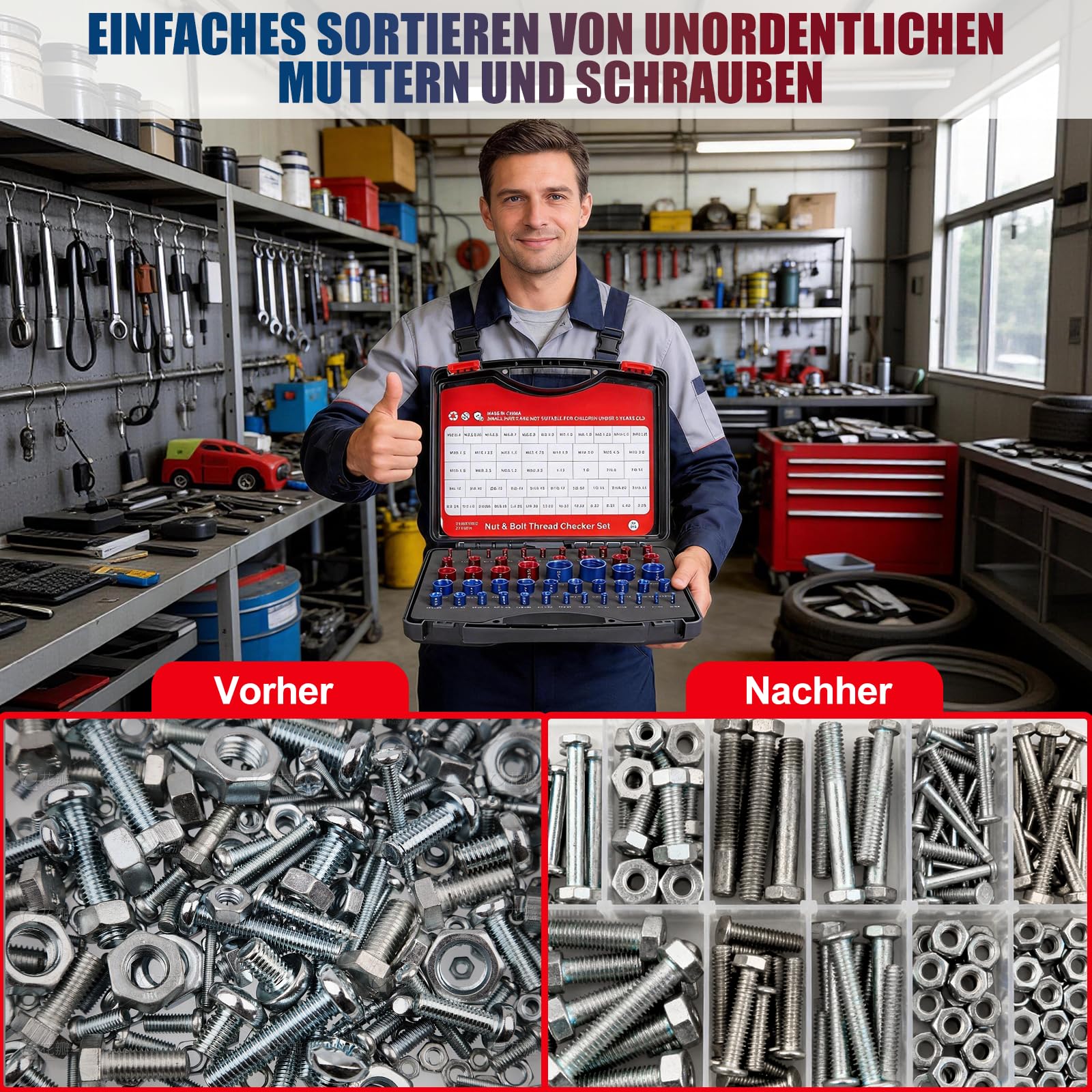 Gewindelehre Set 50-Teiliges, Aluminiumlegierung Gewindelehre, mit Metrisches und Zoll-Gewinde, Ideal zum Messen und Prüfen von Gewindegrößen