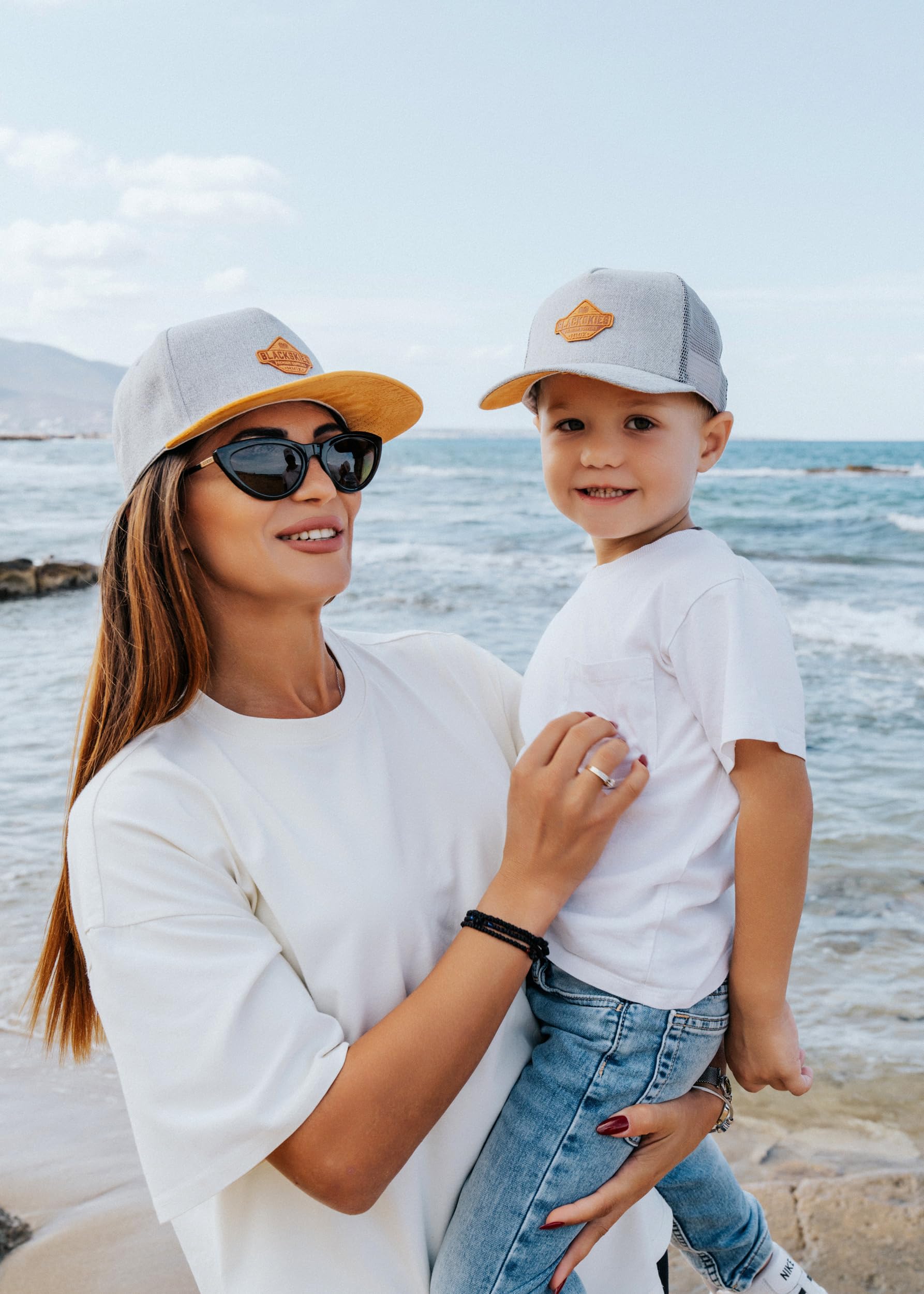 Blackskies® Essentials Trucker Cap – zestaw 2 szt. dla rodziców i dzieci – czapka baseballowa dla matki i ojca dziecka, prezent dla taty, syna i córki